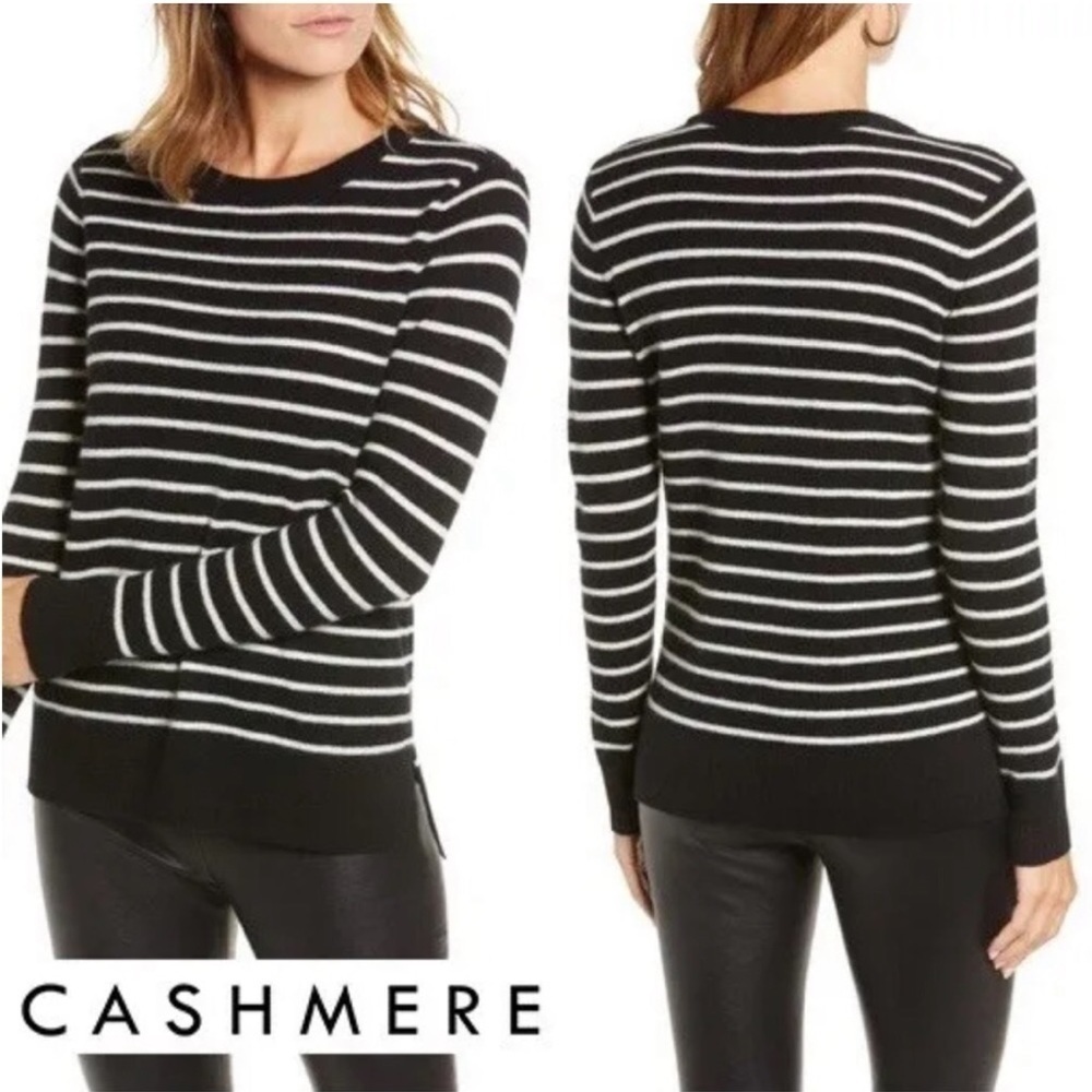 Halogen Josephine Cashmere Striped Crew Neck Long sleeve Sweater